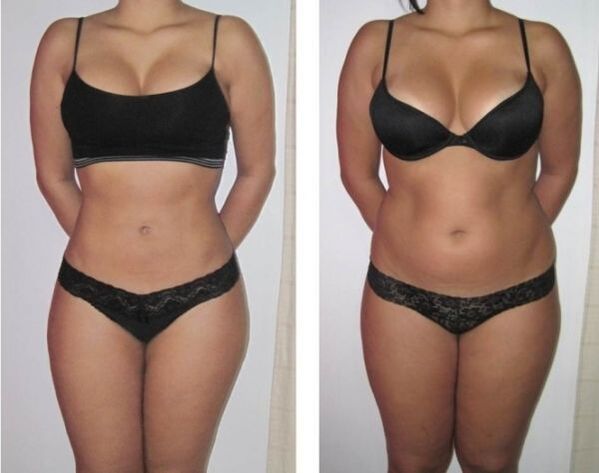 Transformation of a woman's figure after an oral diet